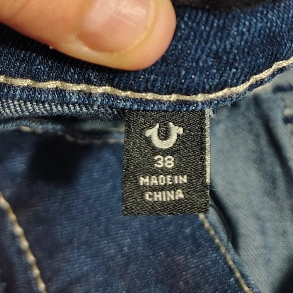 True Religion Geno Big T Flap Slim Jeans Mens Size 38 Medium Lagoon W38 L32 Wash